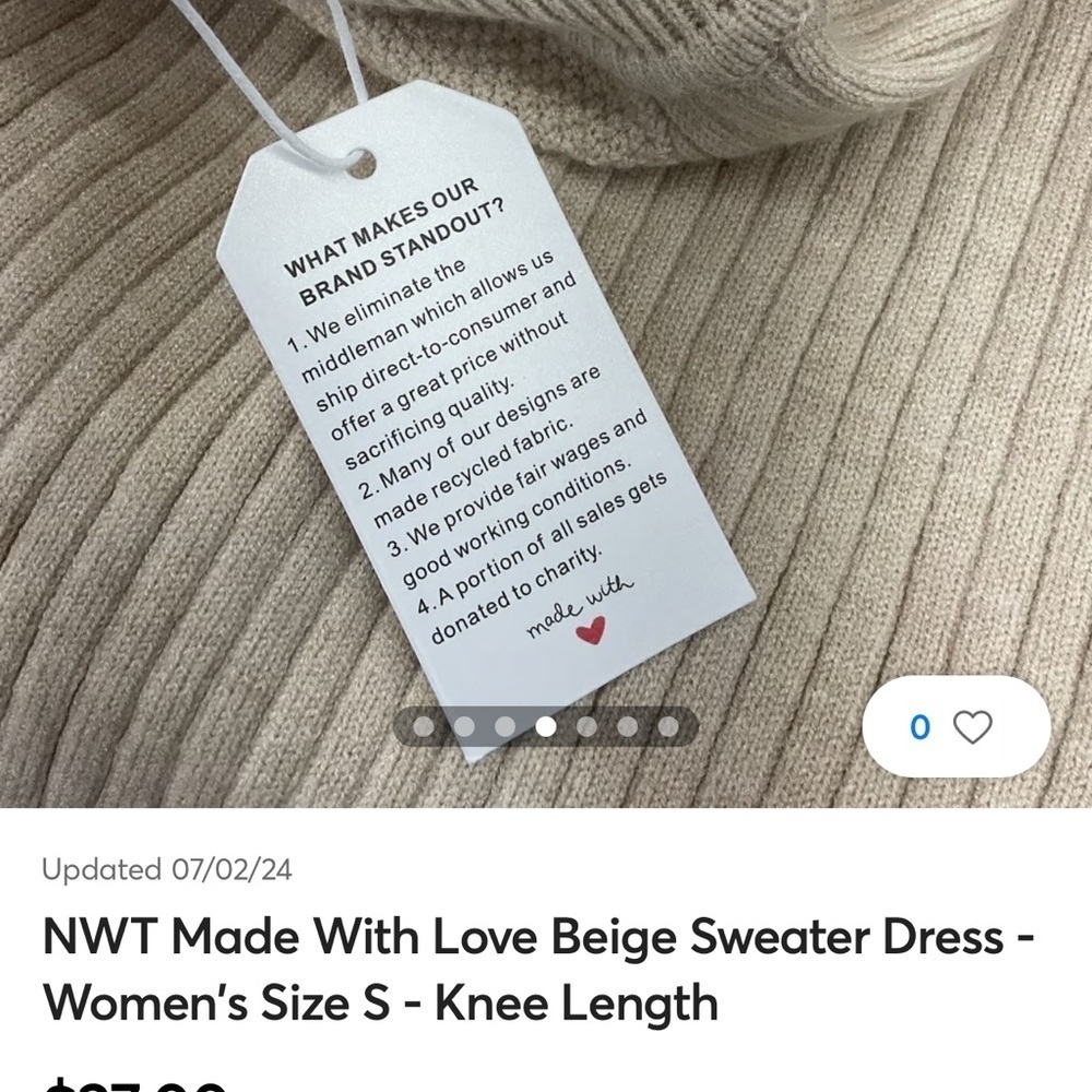 Made With Love Beige Sweater Dress - Women's Size S - Knee Length - Picture 11 of 12